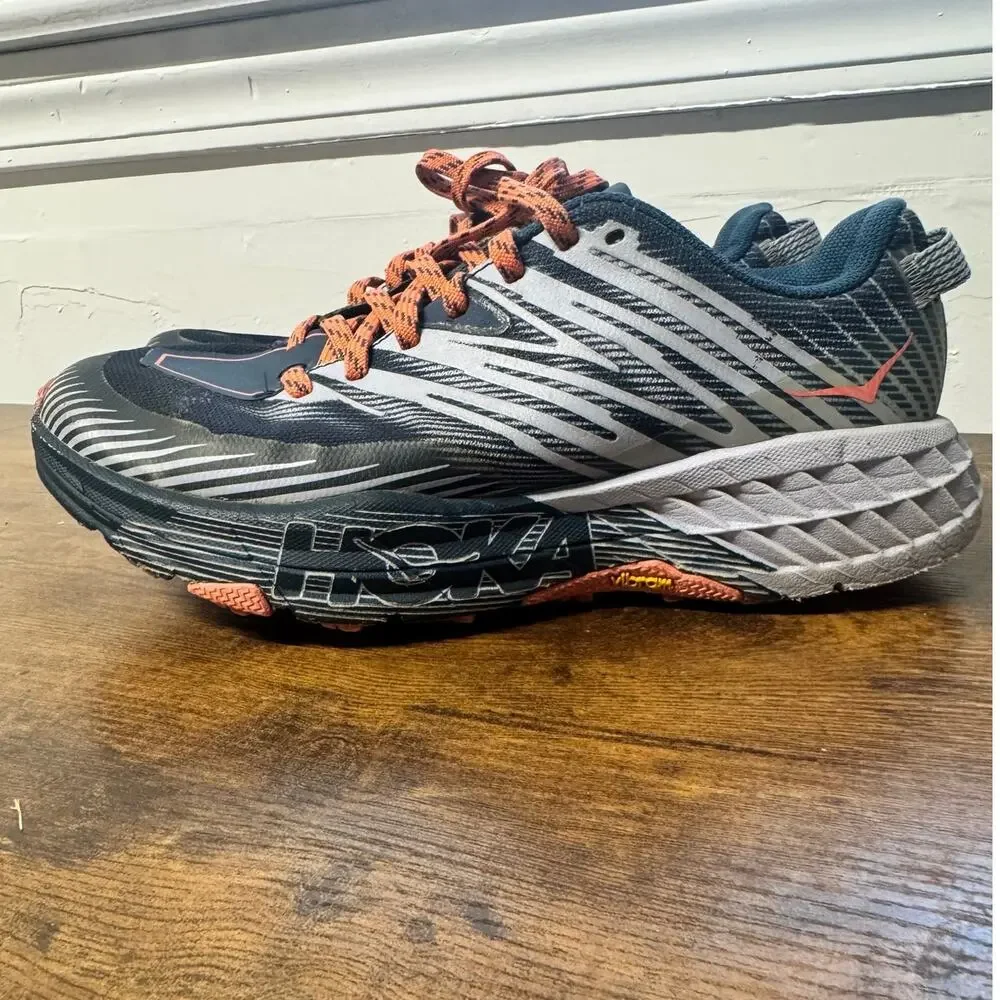 HOKA Speedgoat 4 Trail Running Shoes Blue Heather/Orange Size 6.5